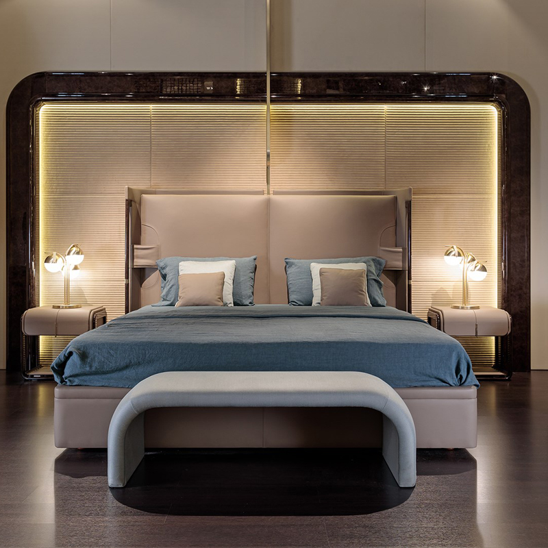 Italian light luxury leather bed HS-BQ-9903
